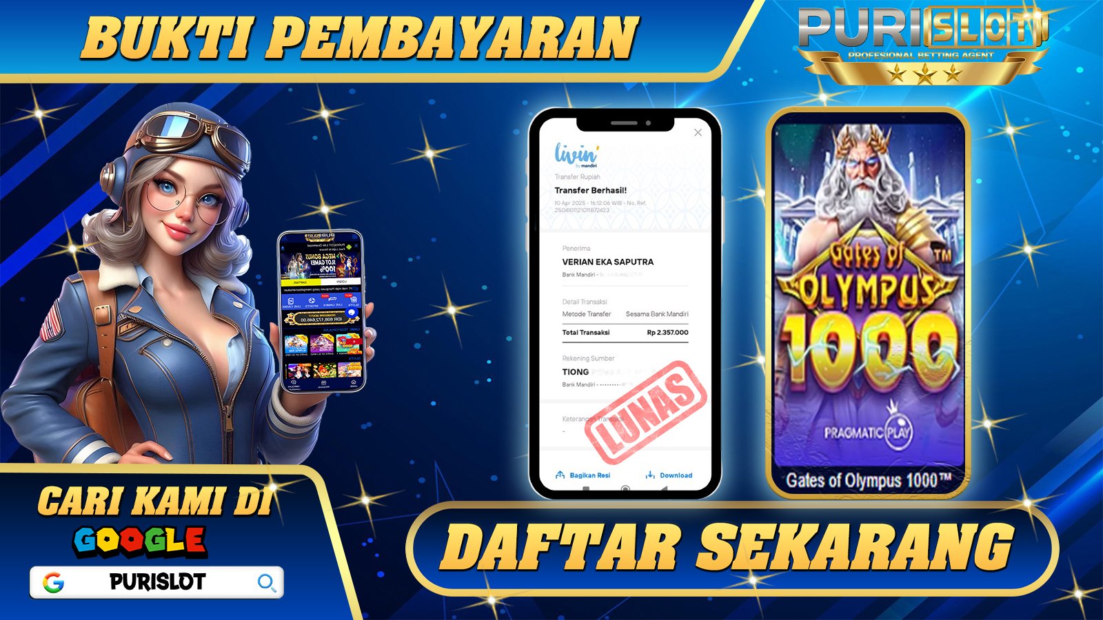 PURISLOT KEMENANGAN MEMBER SLOT GAMES GATES OF OLYMPUS 10000 Rp. 2.357.000,- LUNAS