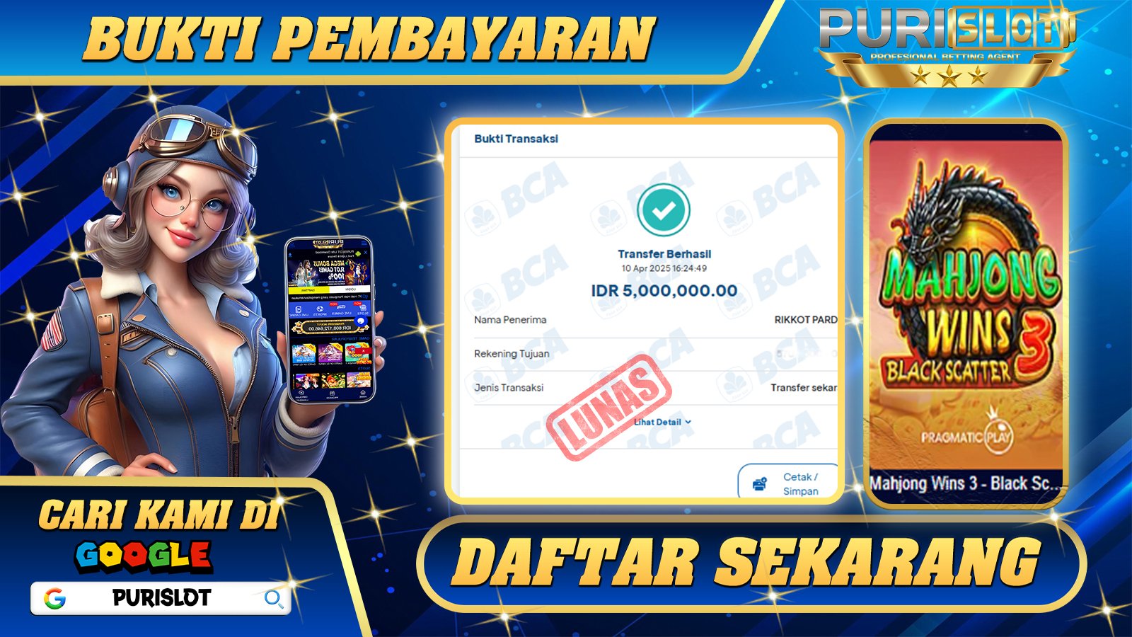 PURISLOT KEMENANGAN MEMBER SLOT GAMES MAHJONG WINS - BLACK SCATTER 3 Rp. 5.000.000,- LUNAS