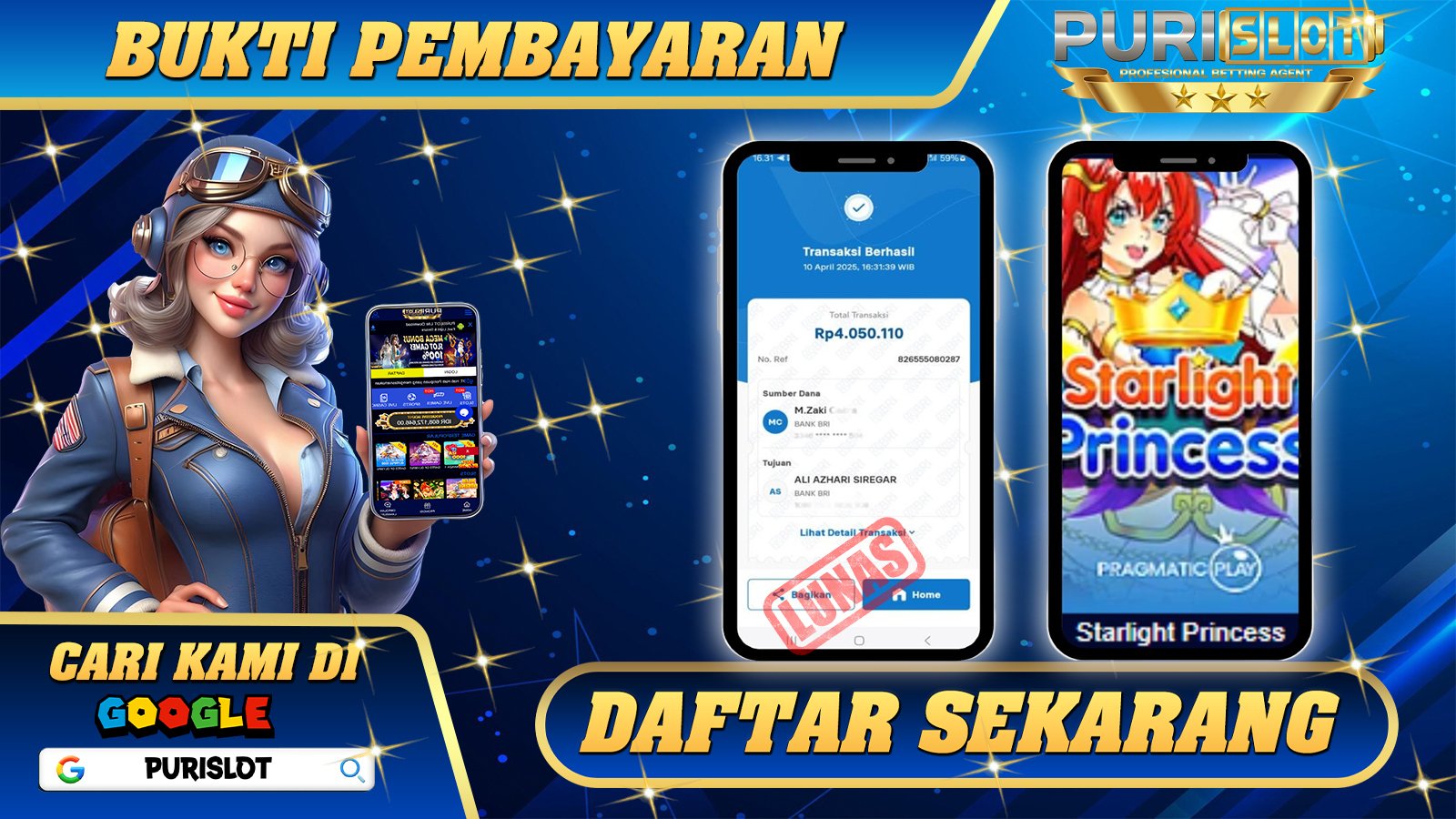 PURISLOT KEMENANGAN MEMBER SLOT GAMES STARLIGHT PRINCESS Rp. 4.050.110,- LUNAS