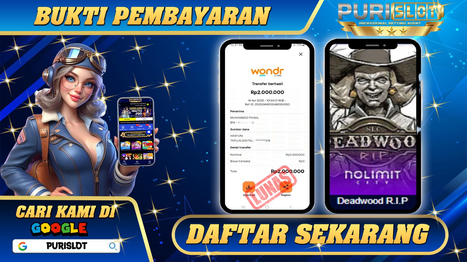 PURISLOT KEMENANGAN MEMBER SLOT GAMES DEADWOOD NOLIMIT Rp. 2.000.000,- LUNAS