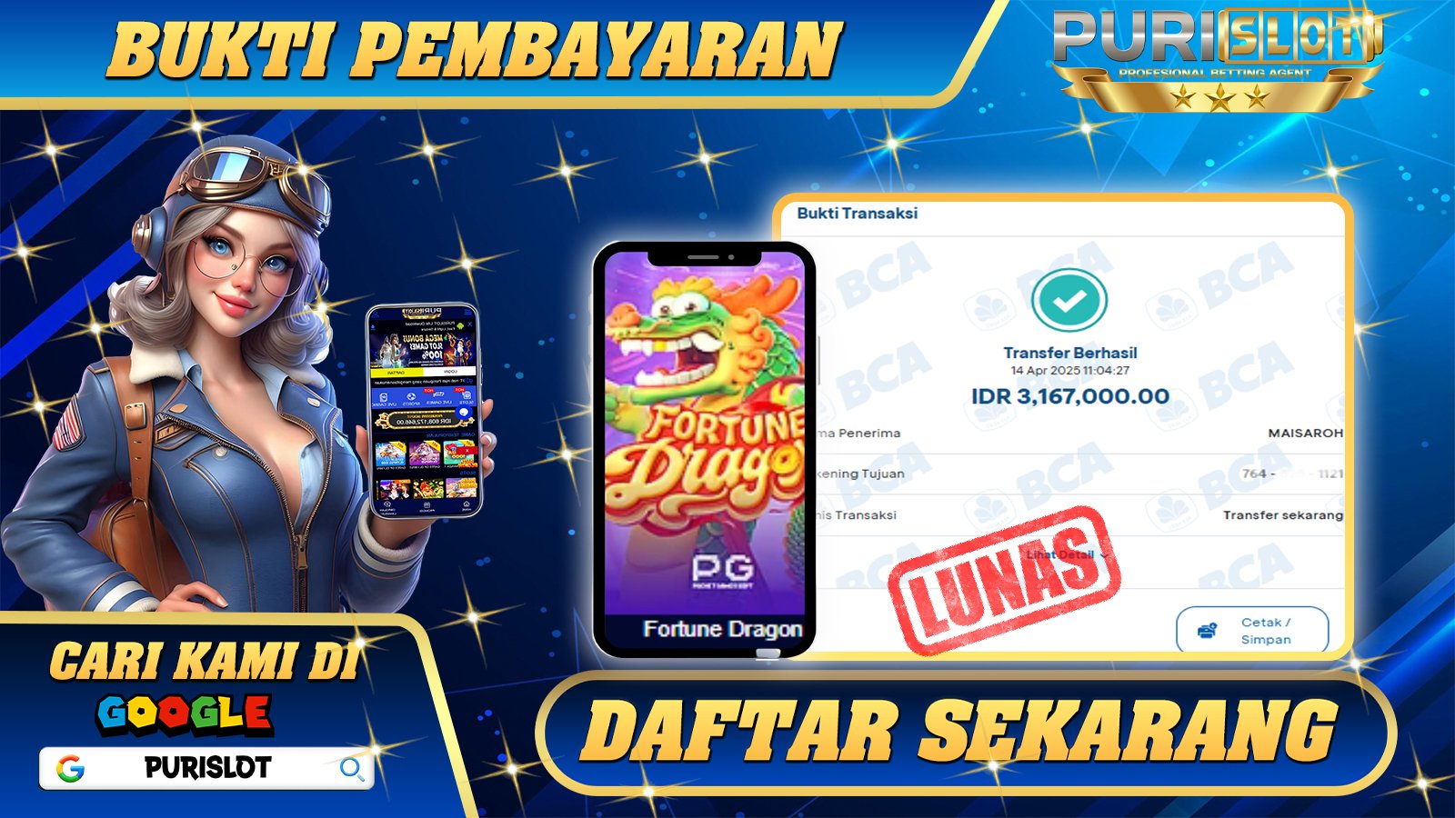 PURISLOT KEMENANGAN MEMBER SLOT GAMES FORTUNE DRAGON PGSOFT Rp. 3.167.000, - LUNAS