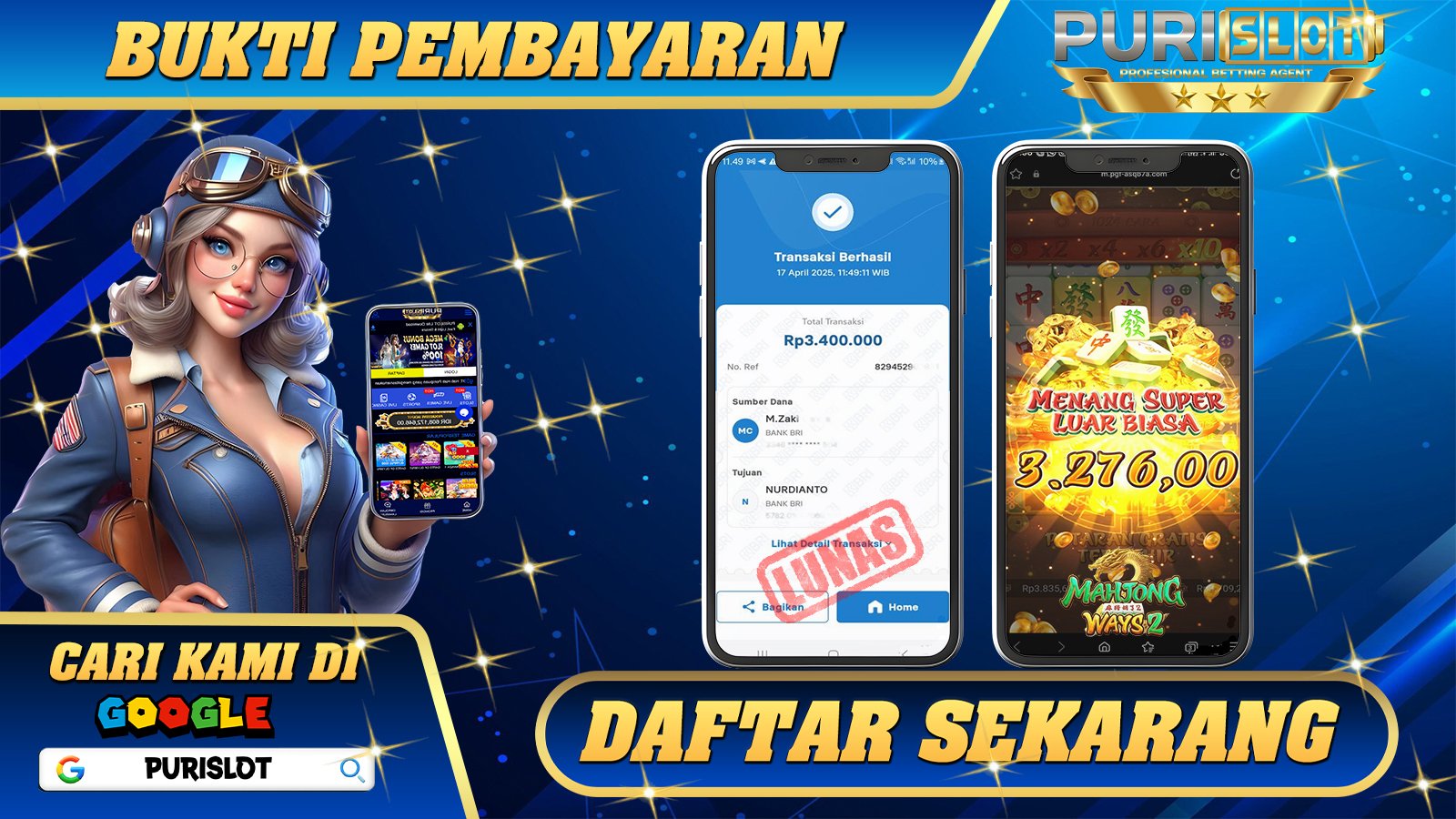 PURISLOT KEMENANGAN MEMBER SLOT GAMES MAHJONG WAYS 2 Rp. 3.400.000, - LUNAS