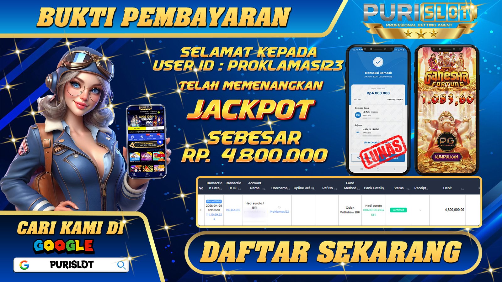 PURISLOT KEMENANGAN MEMBER GAMES SLOT GANESHA FORTUNE PGSOFT Rp. 4.800.000, - LUNAS