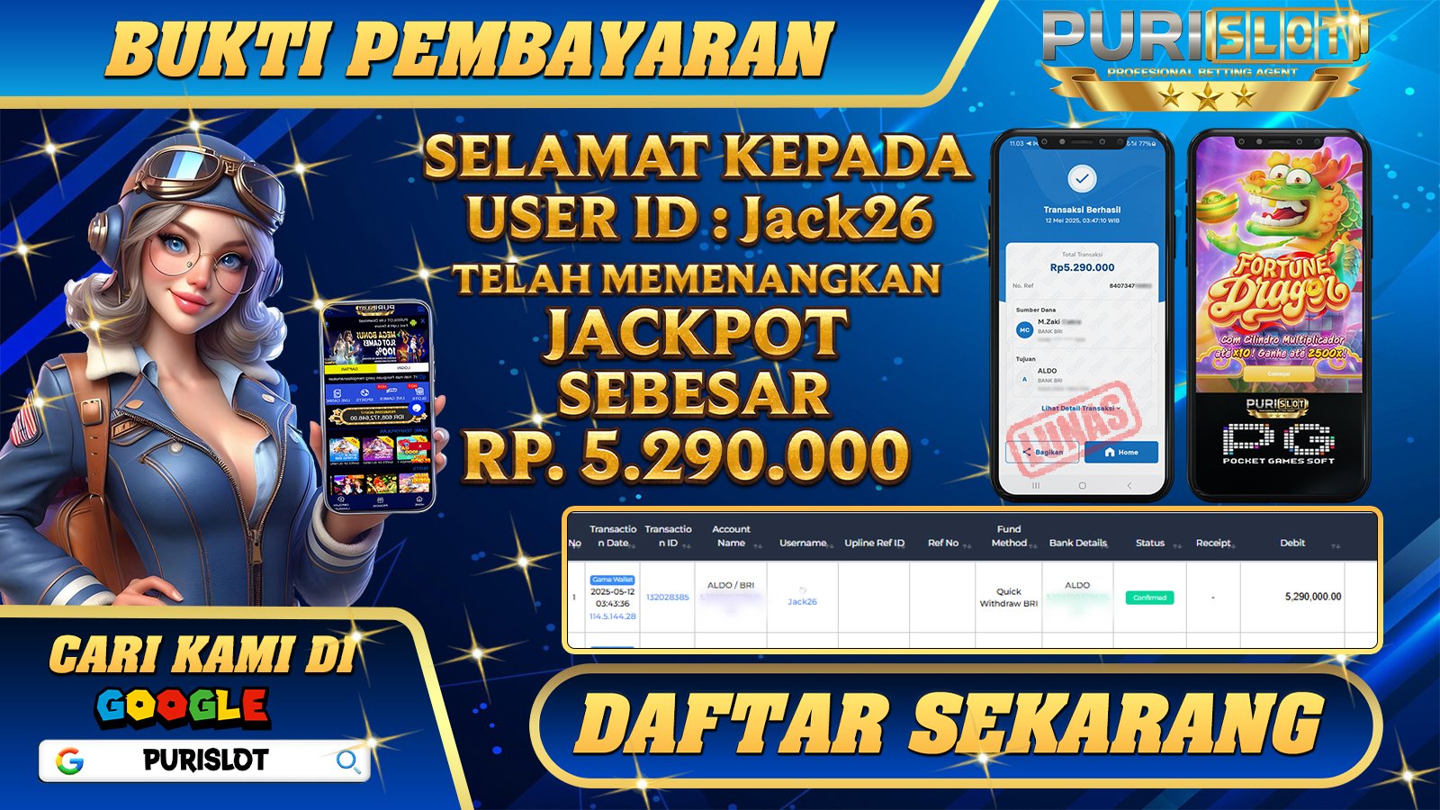 PURISLOT KEMENANGAN MEMBER GAMES SLOT FORTUNE DRAGON PGSOFT Rp. 5.290.000, - LUNAS
