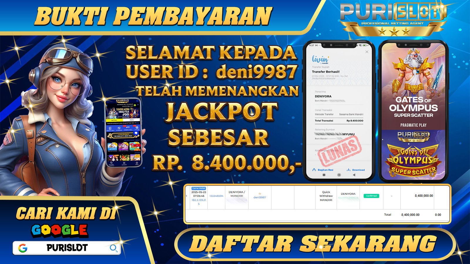 PURISLOT KEMENANGAN MEMBER GAMES SLOT GATES OF OLYMPUS SUPER SCATTER Rp. 8.400.000, - LUNAS