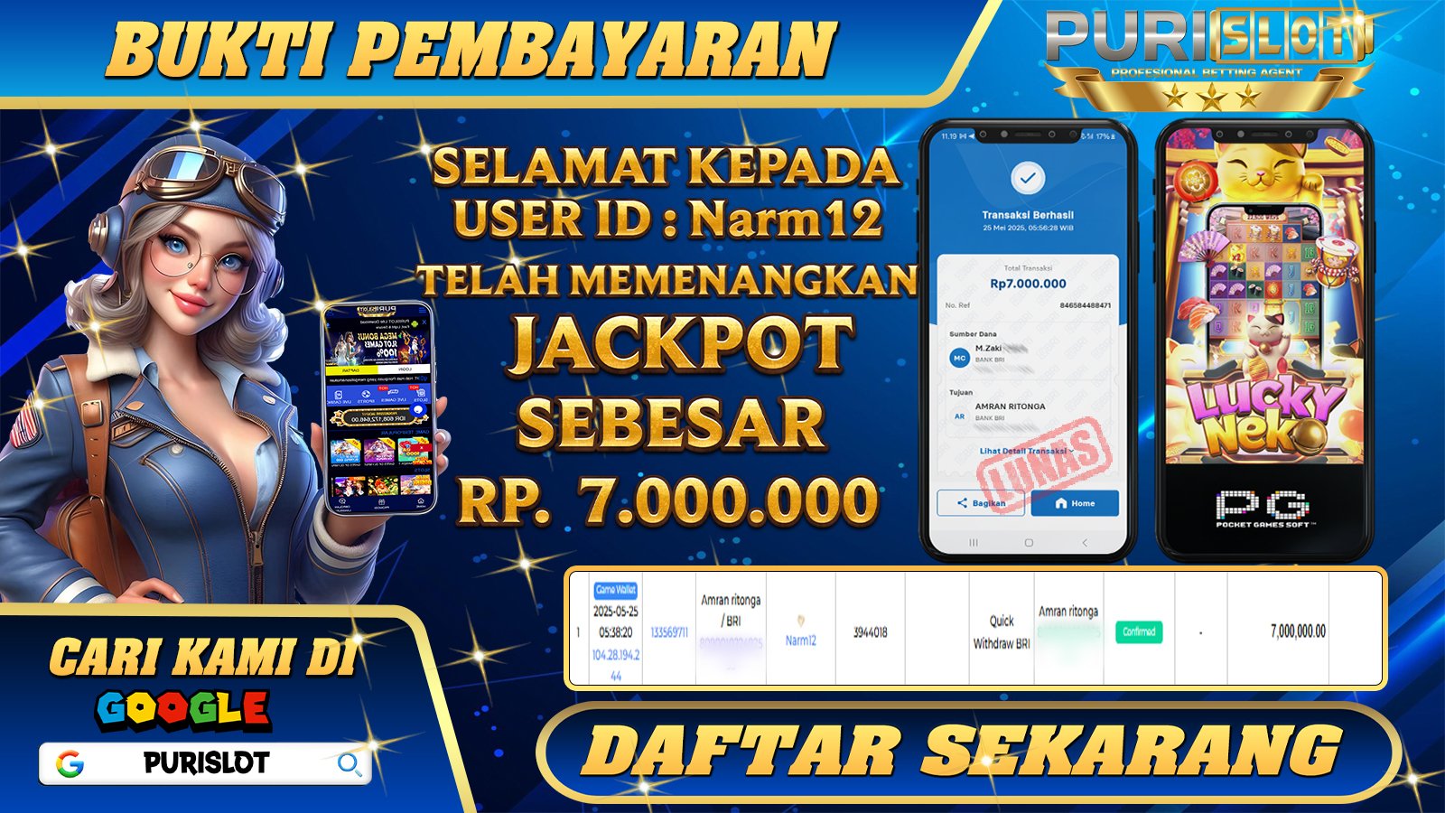 PURISLOT KEMENANGAN MEMBER GAMES SLOT LUCKY NEKO PGSOFT Rp. 7.000.000, - LUNAS