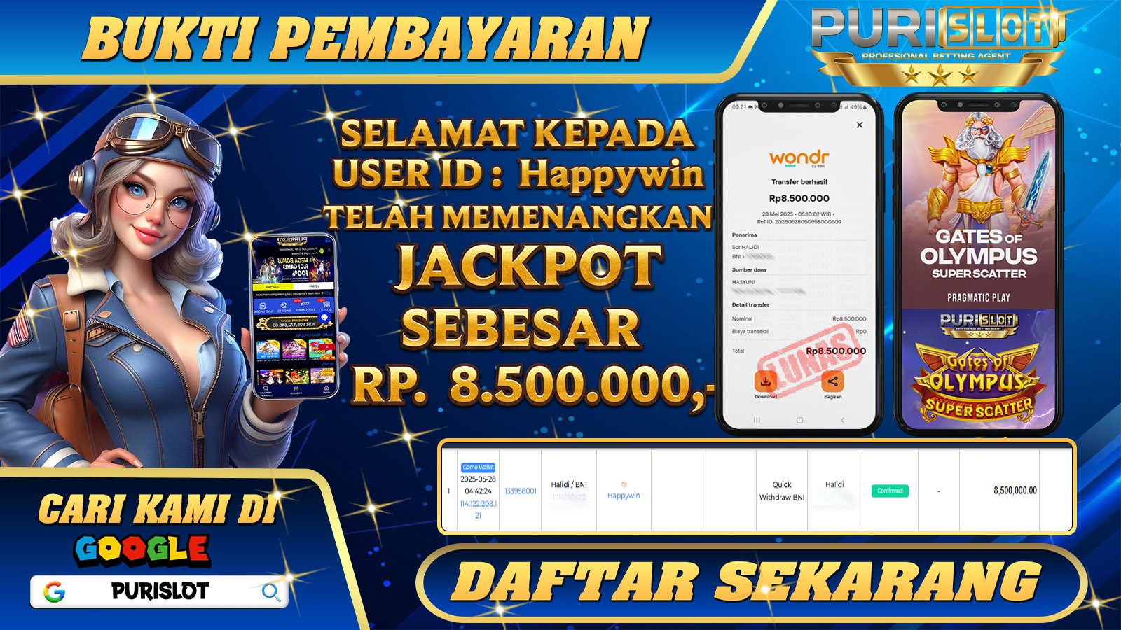 PURISLOT KEMENANGAN MEMBER GAMES SLOT GATES OF OLYMPUS SUPER SCATTER PRAGMATIC PLAY Rp. 8.500.000, - LUNAS