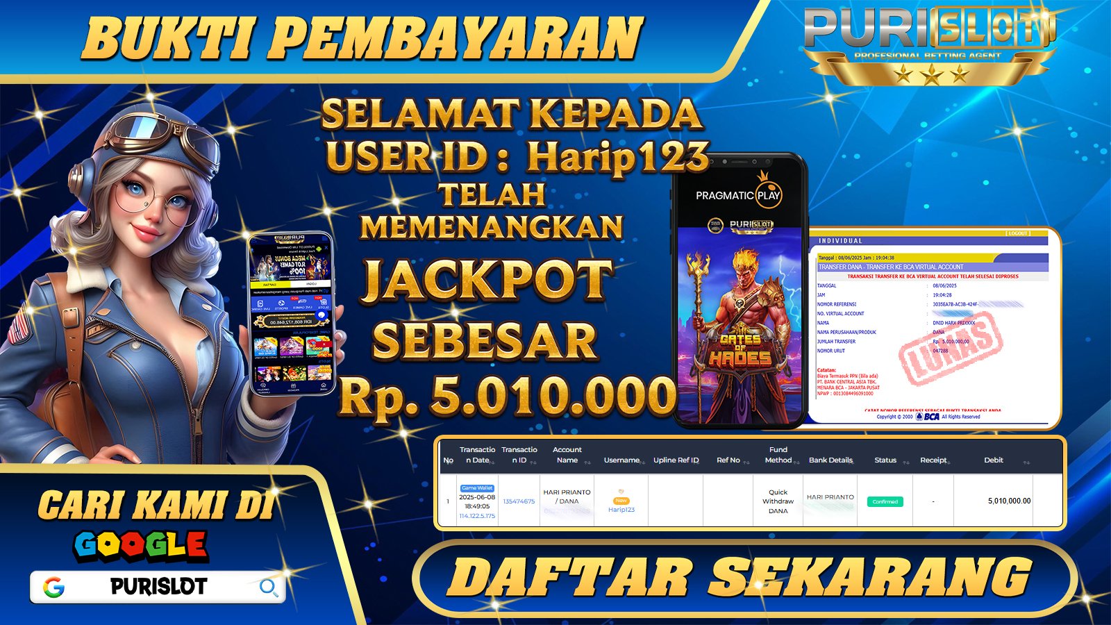PURISLOT KEMENANGAN MEMBER GAMES SLOT GATES OF HADES PRAGMATIC PLAY Rp. 5.010.000, - LUNAS