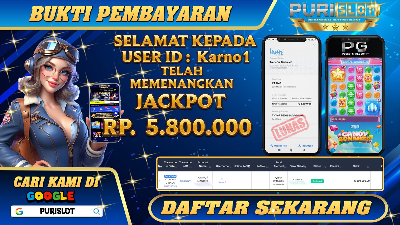 PURISLOT KEMENANGAN MEMBER GAMES SLOT CANDY BONANZA PGSOFT Rp. 5.800.000, - LUNAS