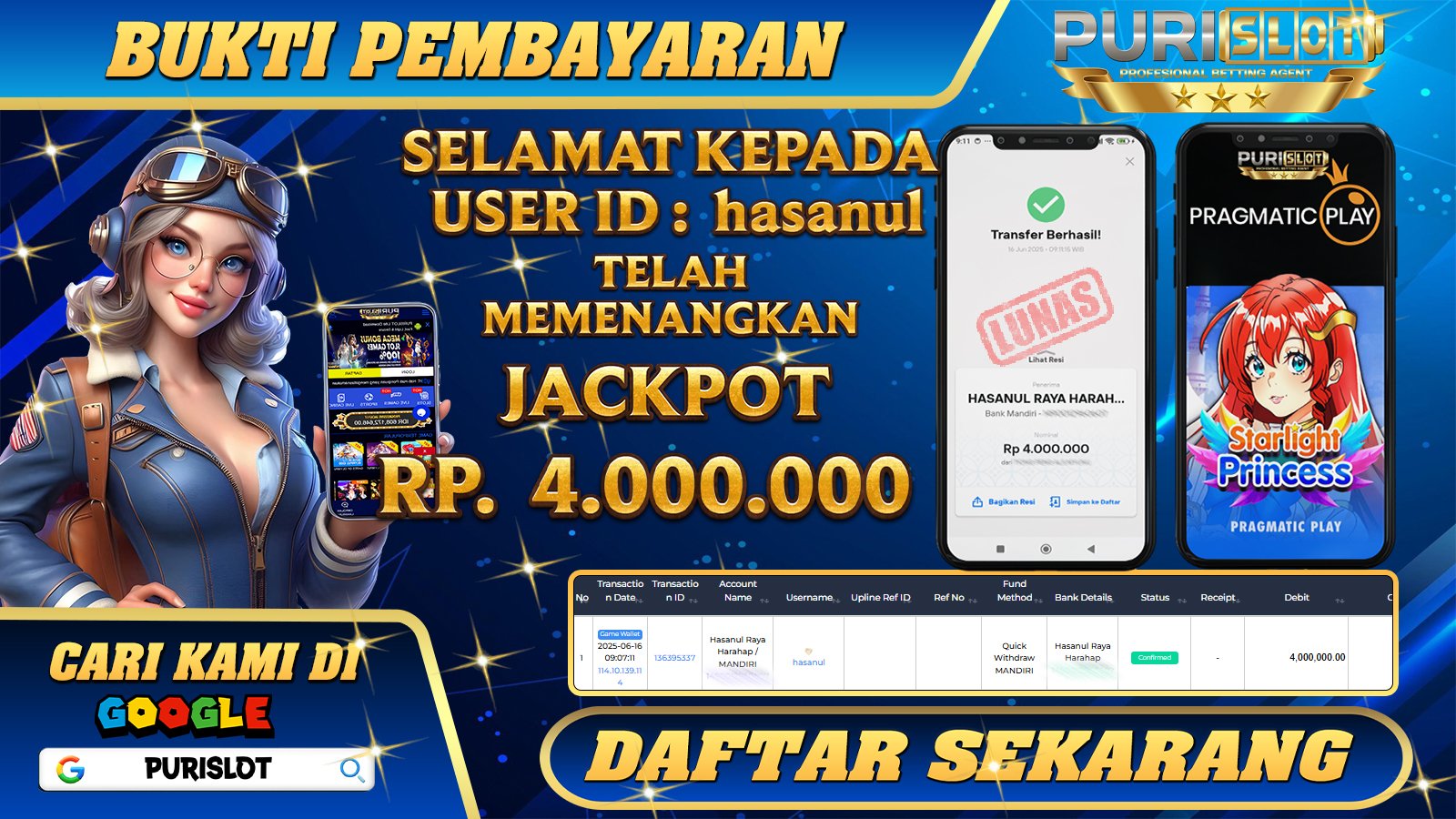 PURISLOT KEMENANGAN MEMBER GAMES SLOT STARLIGHT PRINCESS 1000 PRAGMATIC PLAY Rp. 4.000.000, - LUNAS