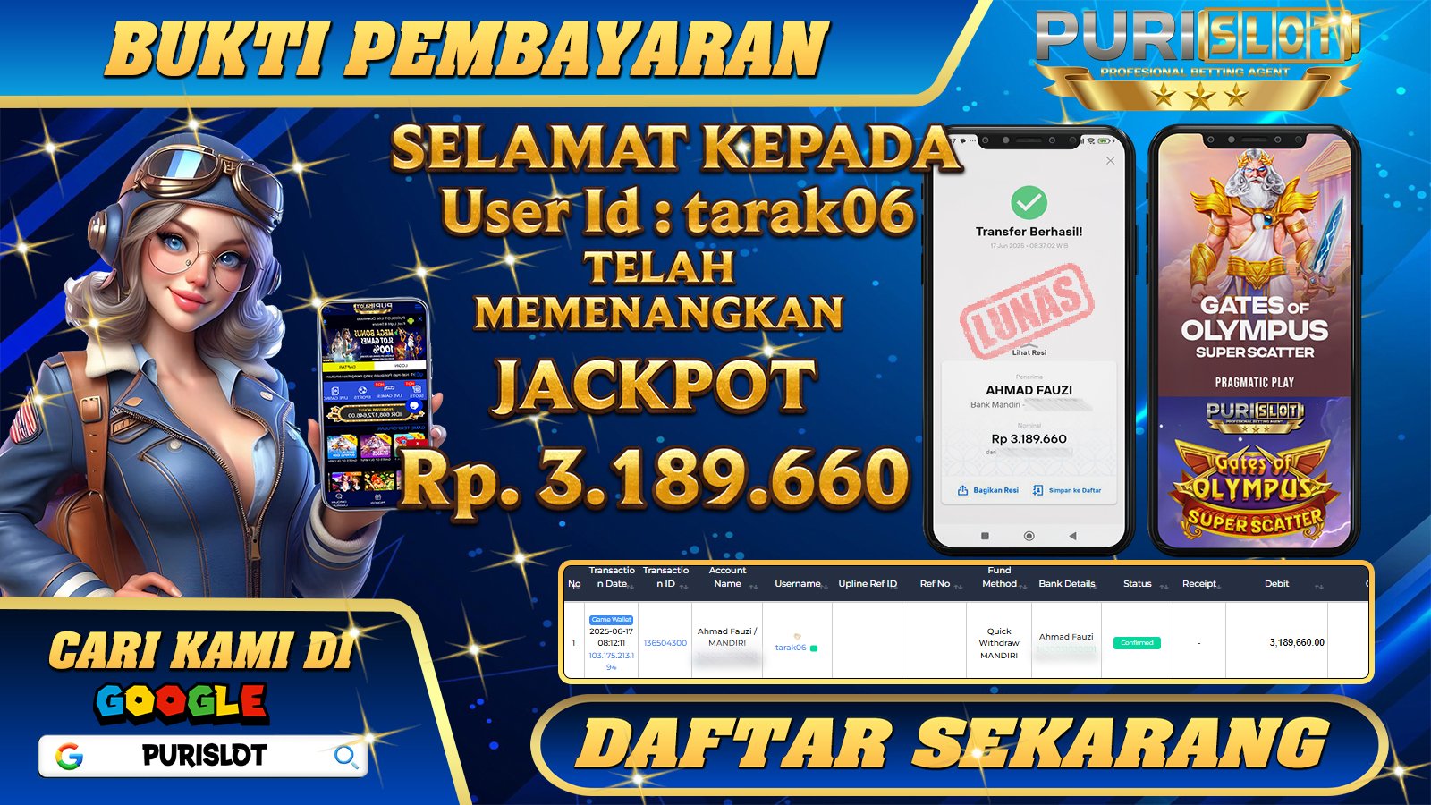 PURISLOT KEMENANGAN MEMBER GAMES SLOT GATES OF OLYMPUS SUPER SCATTER PRAGMATIC PLAY Rp. 3.189.660, - LUNAS