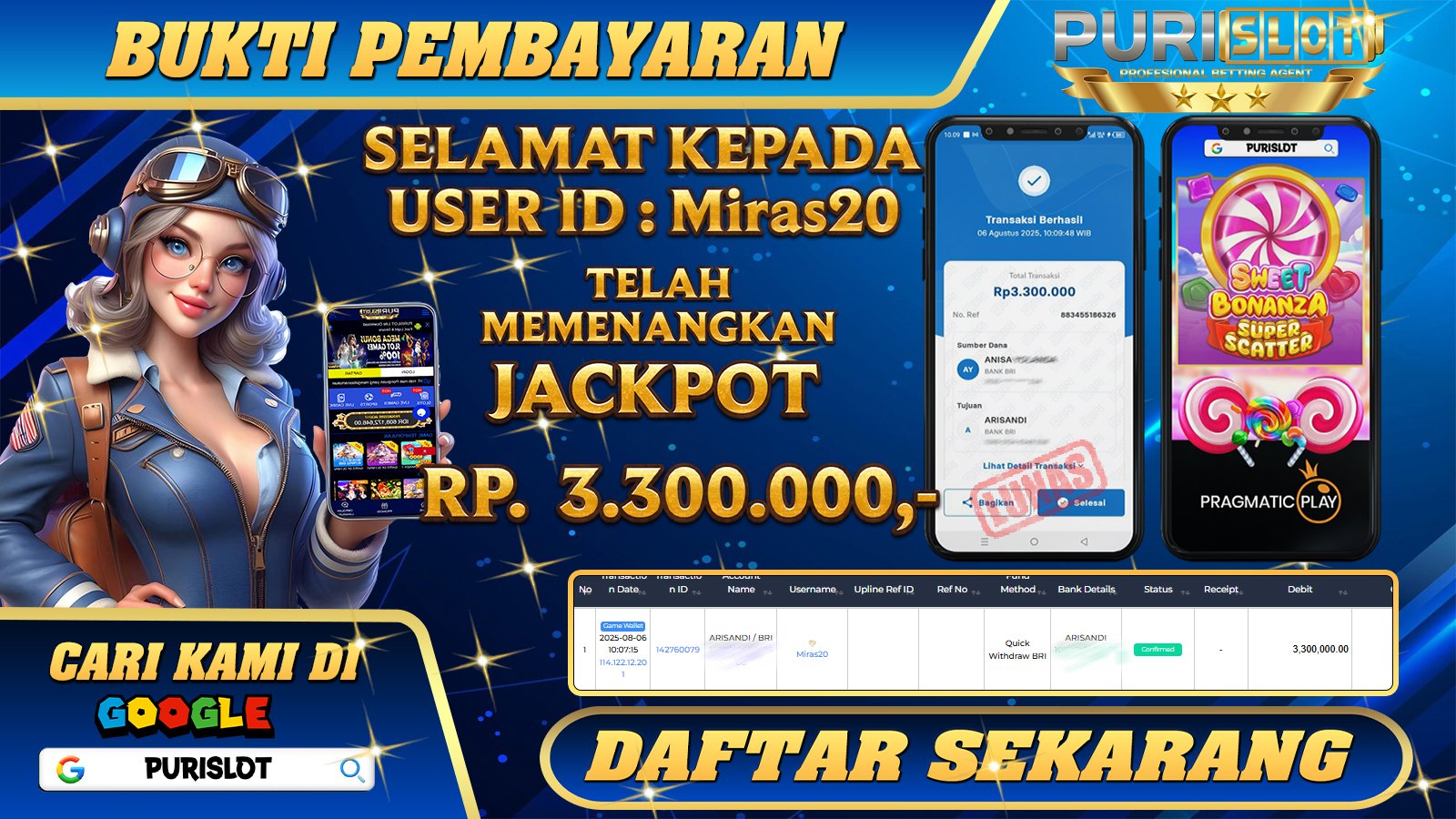 PURISLOT - KEMENANGAN MEMBER GAMES SLOT  SWEET BONANZA SUPER SCATTER PRAGMATIC PLAY Rp. 3.300.000, - LUNAS