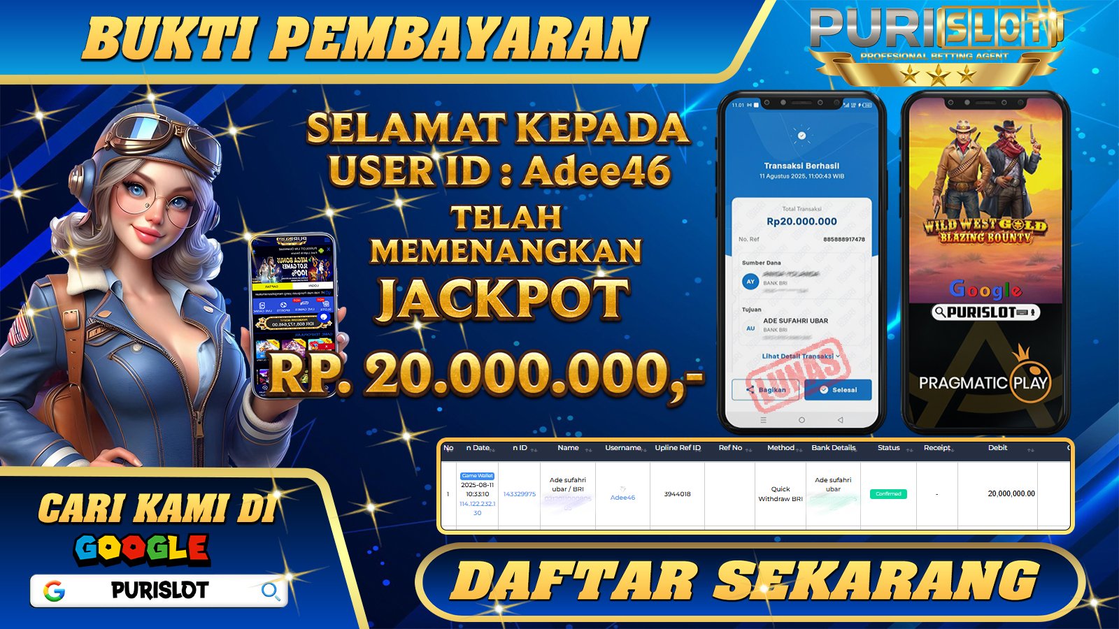 PURISLOT - KEMENANGAN MEMBER GAMES SLOT  WILD WEST GOLD BLAZING BOUNTY PRAGMATIC PLAY Rp. 20.000.000, - LUNAS