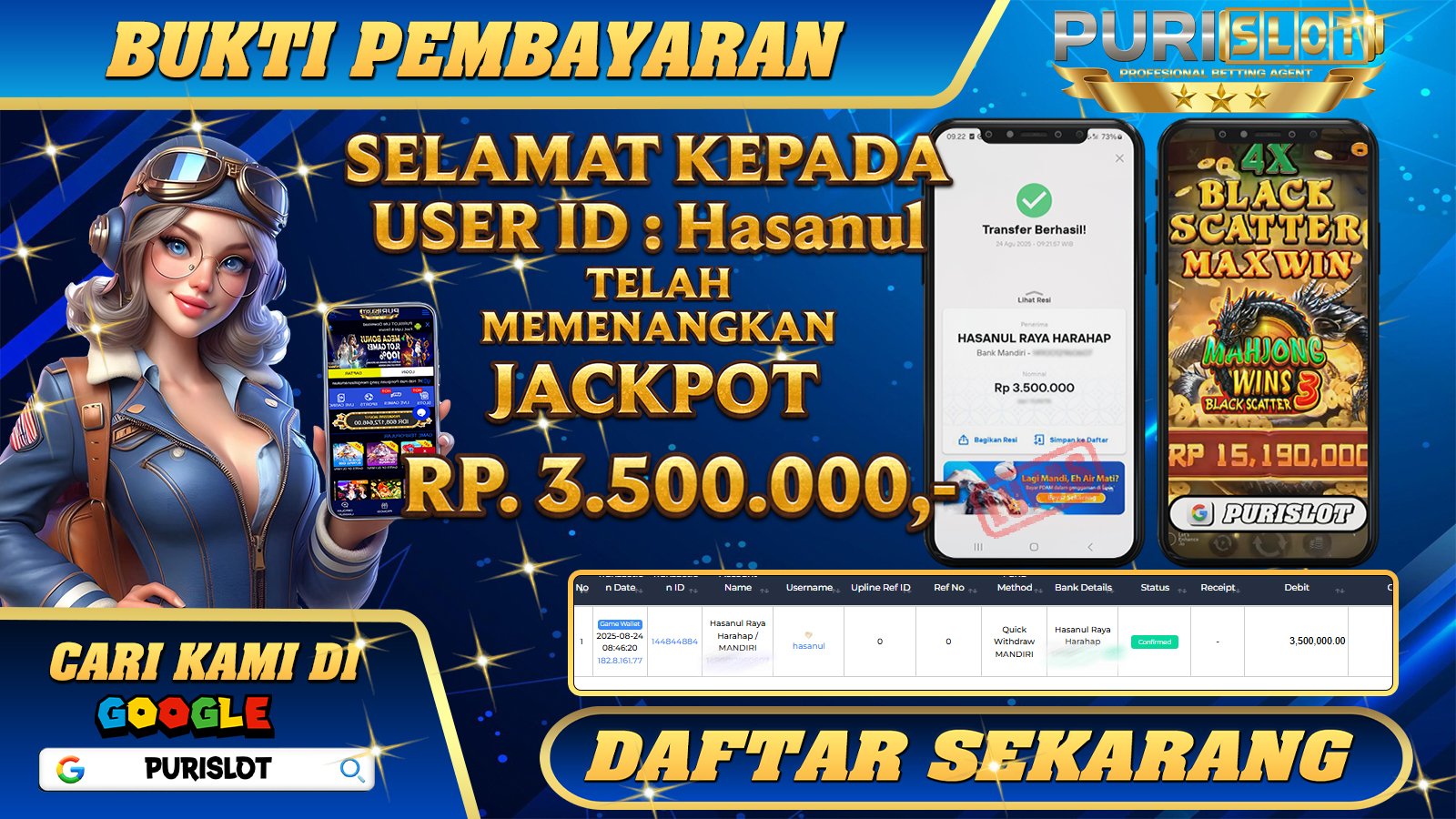 PURISLOT - KEMENANGAN MEMBER GAMES SLOT MAHJONG WINS 3 BLACK SCATTER PRAGMATIC PLAY Rp. 3.500.000,- LUNAS