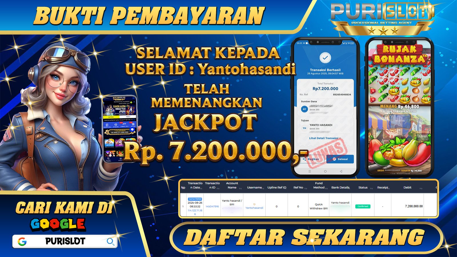 PURISLOT - KEMENANGAN MEMBER GAMES SLOT RUJAK BONANZA PRAGMATIC PLAY Rp. 7.200.000,- LUNAS