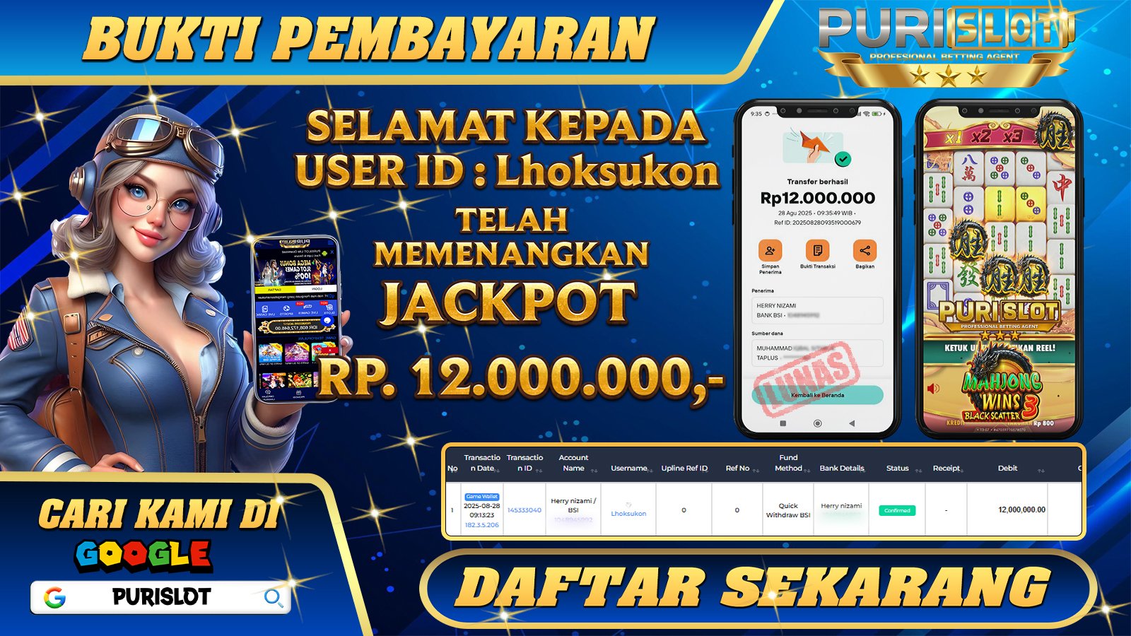 PURISLOT - KEMENANGAN MEMBER GAMES  MAHJONG WINS 3 SCATTER HITAM PRAGMATIC PLAY Rp. 12.000.000,- LUNAS