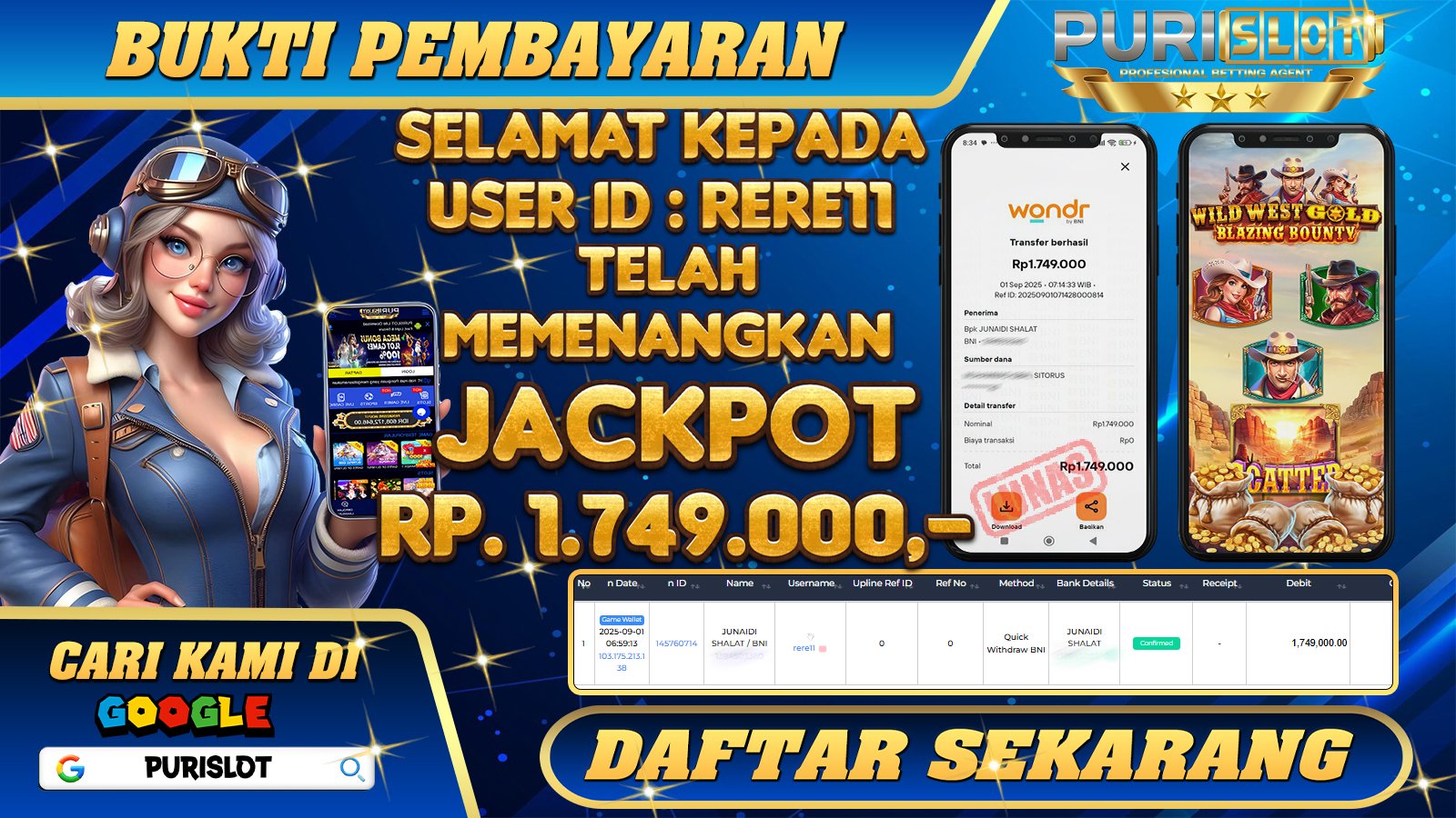 PURISLOT - KEMENANGAN MEMBER GAMES SLOT WILD WEST BOUNTY PRAGMATIC PLAY Rp. 1.749.000,- LUNAS