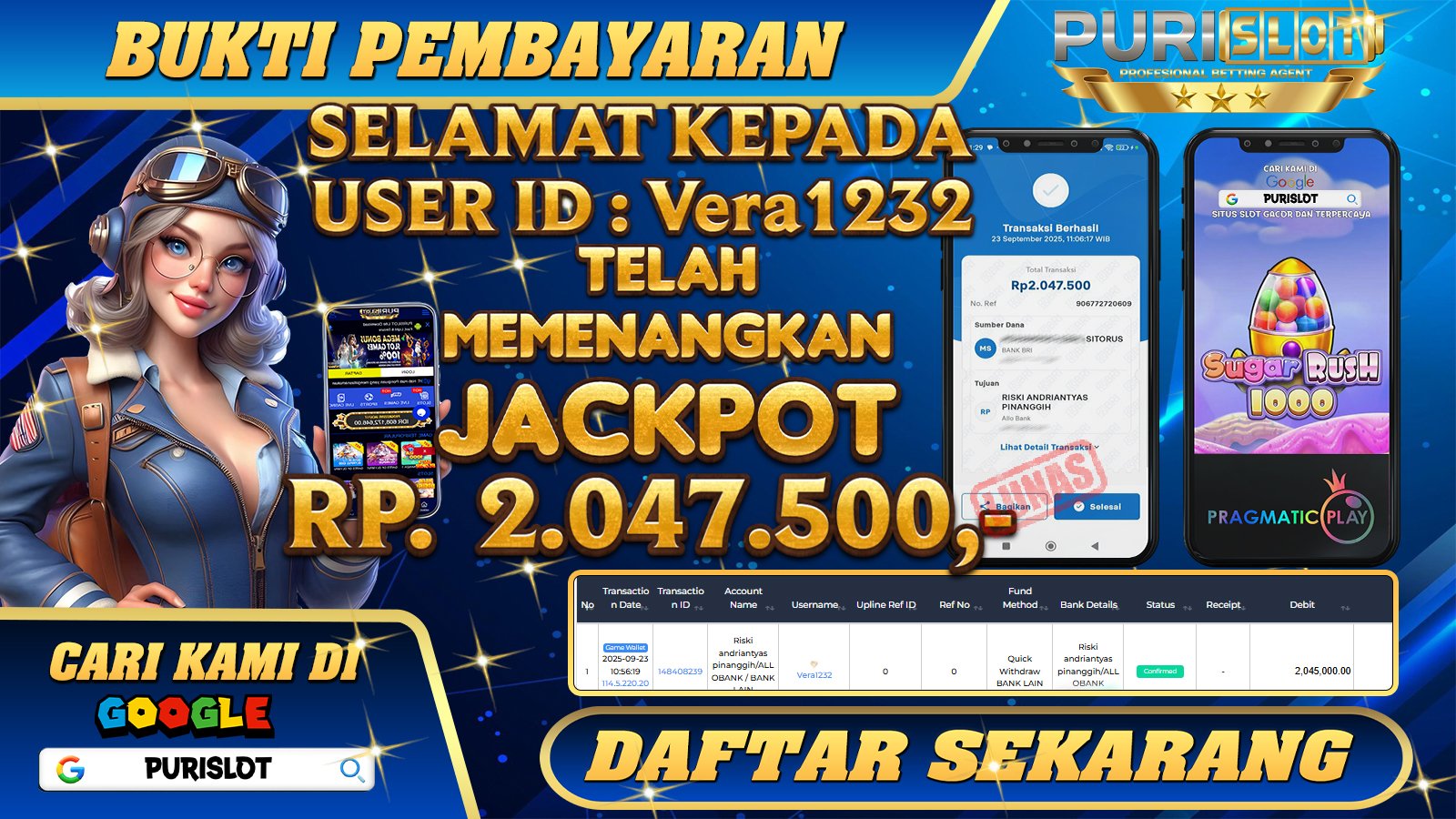 PURISLOT - KEMENANGAN MEMBER GAMES SLOT SUGAR RUSH 1000 PRAGMATIC PLAY Rp. 2.047.500,- LUNAS
