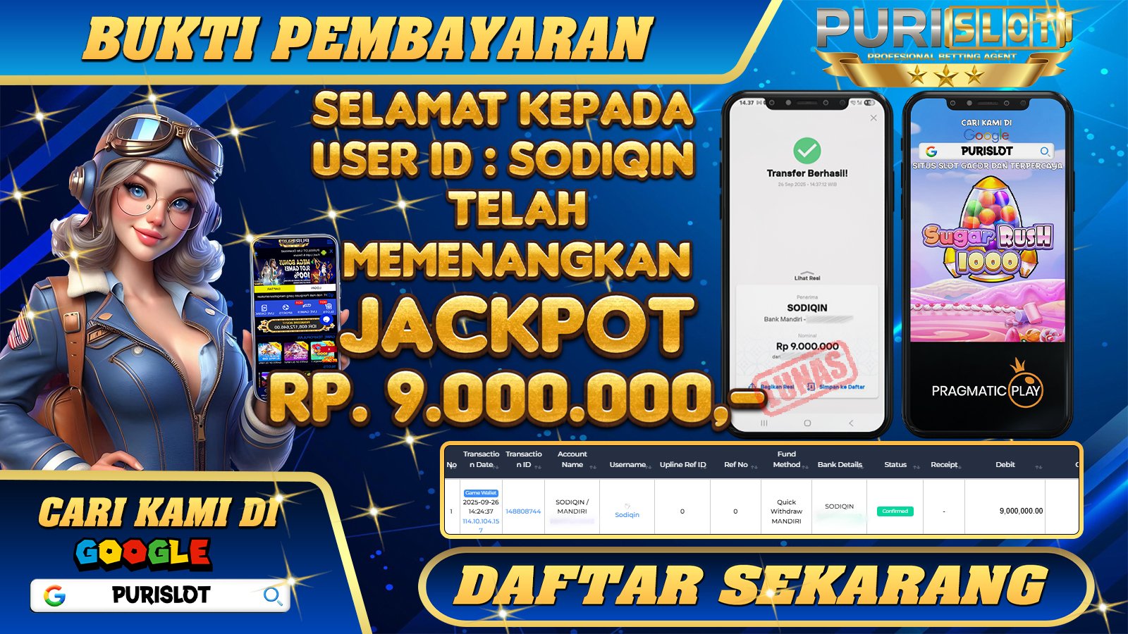 PURISLOT - KEMENANGAN MEMBER GAMES SLOT SUGAR RUSH 1000 PRAGMATIC PLAY Rp. 9.000.000,- LUNAS