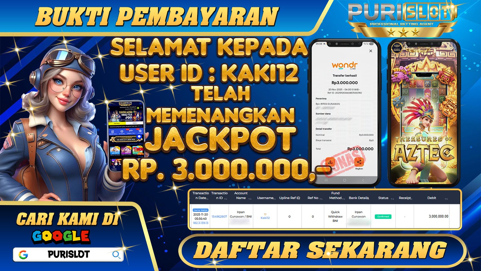 PURISLOT - KEMENANGAN MEMBER GAMES SLOT TREASURE OF AZTEC PGSOFT Rp. 3.000.000-,- LUNAS