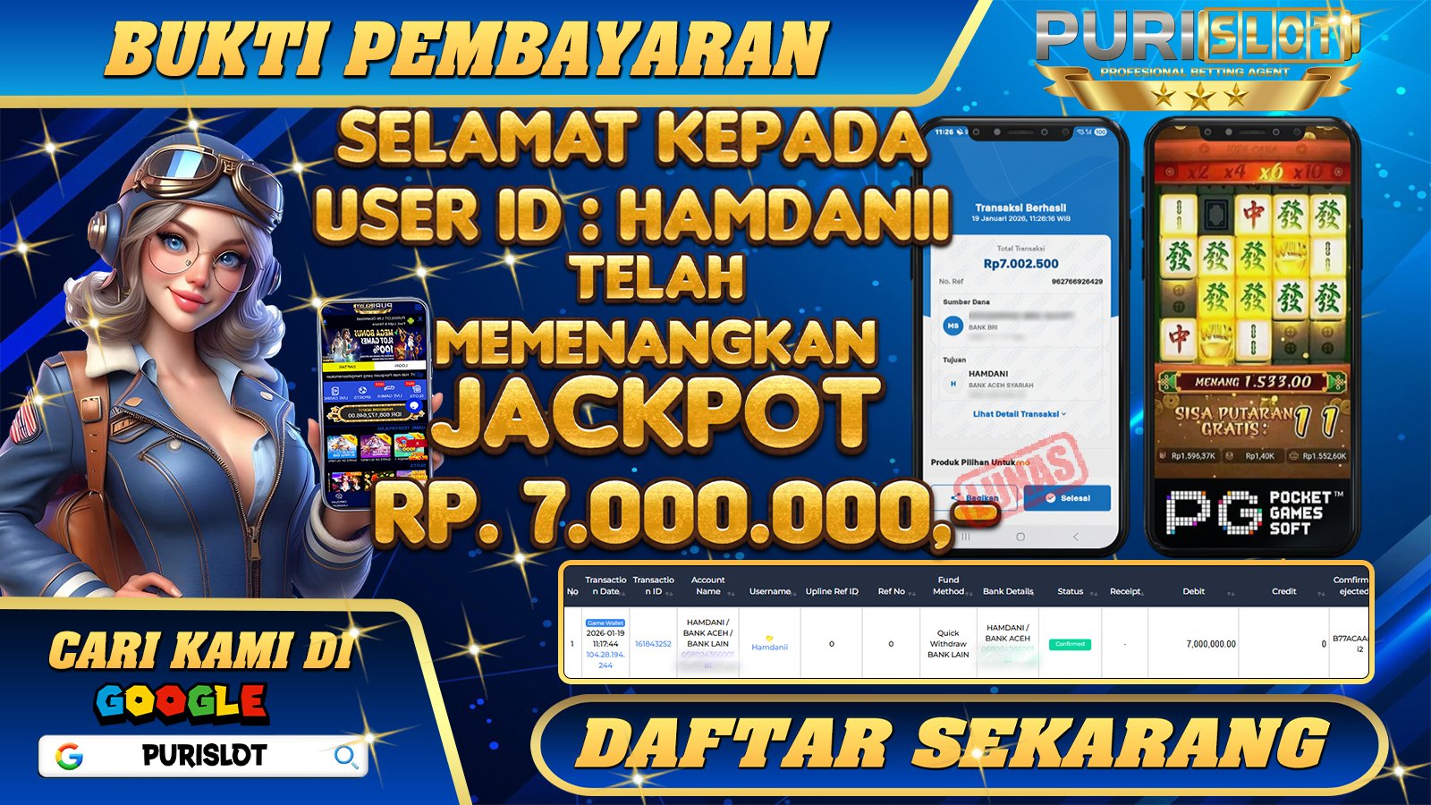 PURISLOT - KEMENANGAN MEMBER GAMES SLOT MAHJONG WAYS PG SOFT Rp.7.000.000,- LUNAS