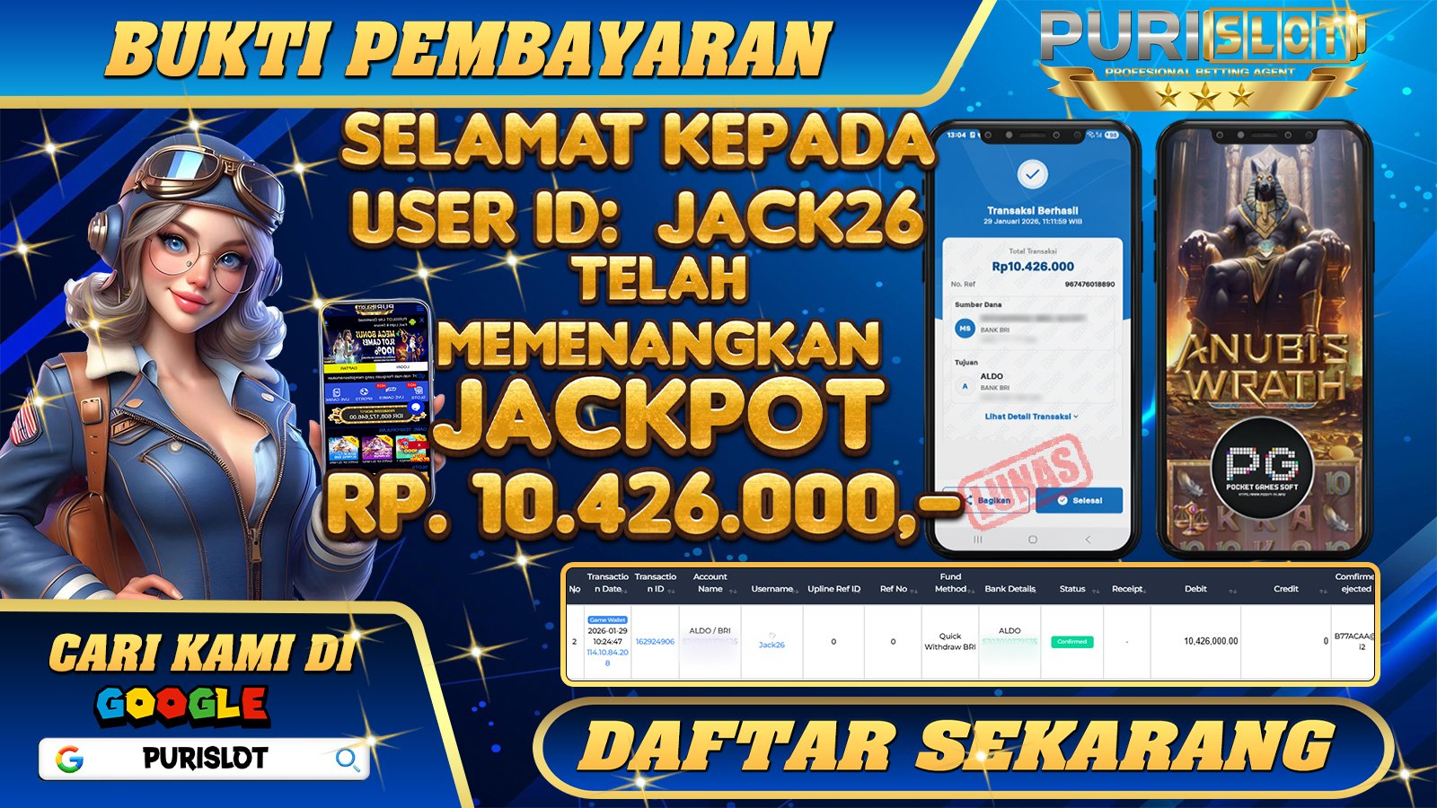 PURISLOT - KEMENANGAN MEMBER GAMES SLOT ANUBIS WRATH PGSOFT Rp. 10.426.000,- LUNAS