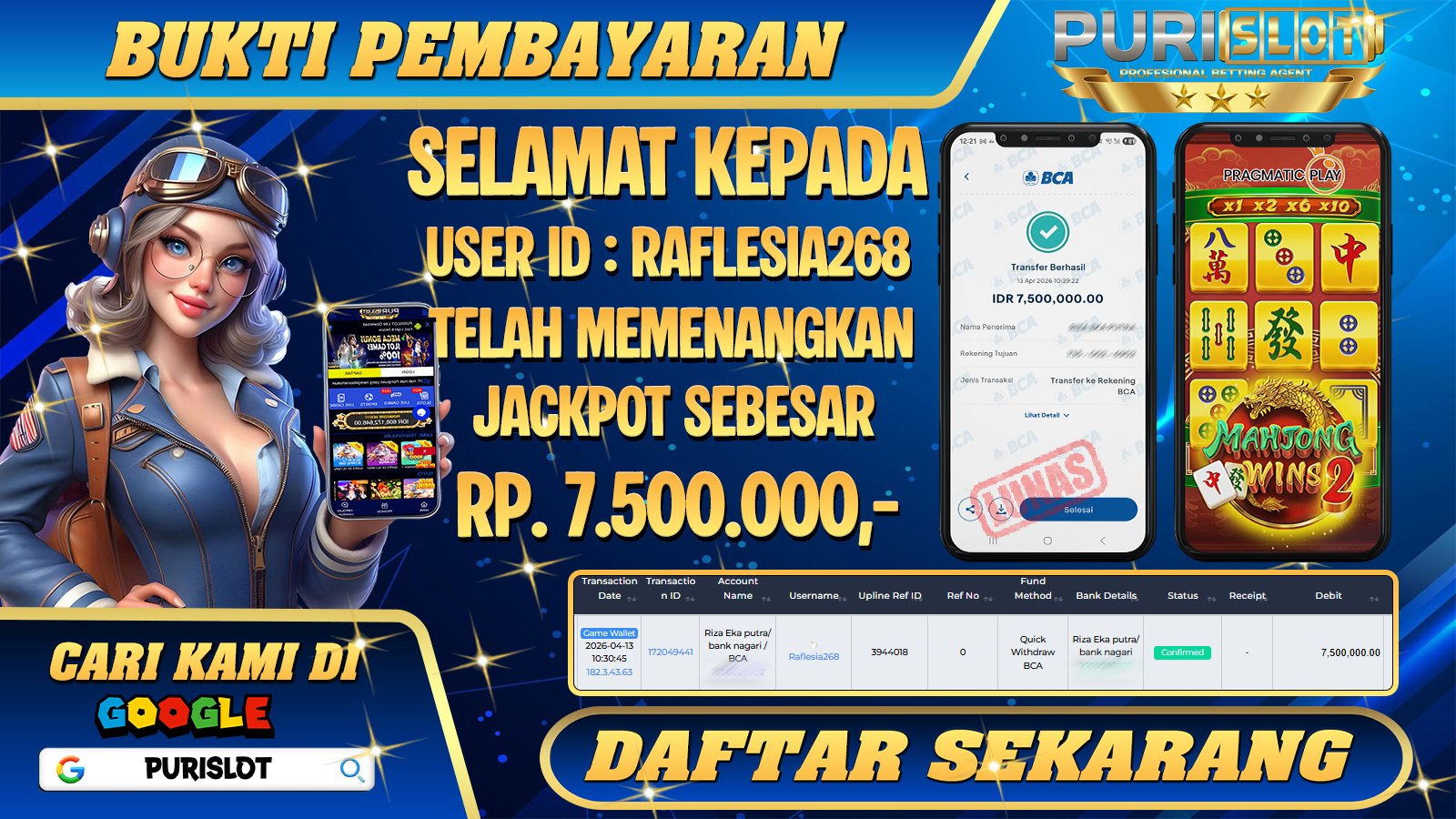 PURISLOT - KEMENANGAN MEMBER GAMES SLOT MAHJONG WINS 2 PRAGMATIC PLAY Rp.7.500.000,- LUNAS